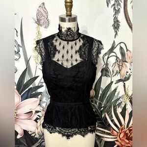 Elegant Black Lace Sleeveless Top, lined with side zipper, Small